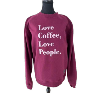 SWEATSHIRT Burgundy Graphic Spell Out "Love Coffee Love People"  Cabincore Cozy